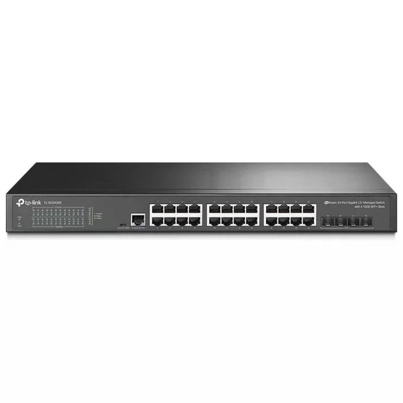 TP-Link Omada SG3428X Switch Gestito 24 Porte Gigabit, 4 Slot SFP+ 10G, 128 Gbit/s, Fanless, Nero
