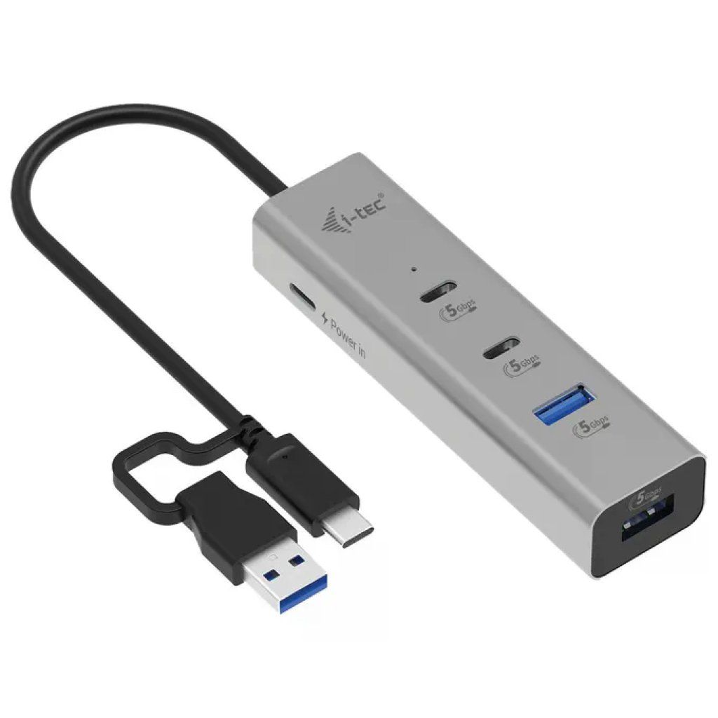I-TEC Hub USB-C e USB-A 4 Porte con Power Delivery 85 W, Argento