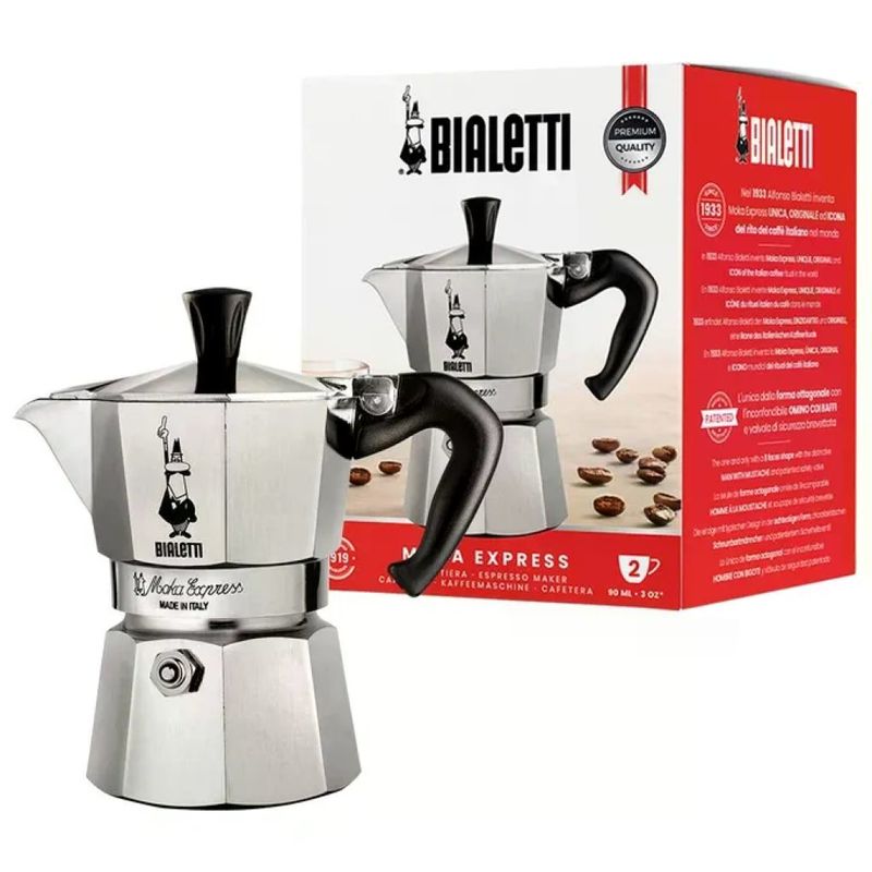 Bialetti 0001168 Moka Express Caffettiera Moka 2 Tazze colore Cromo Satinato