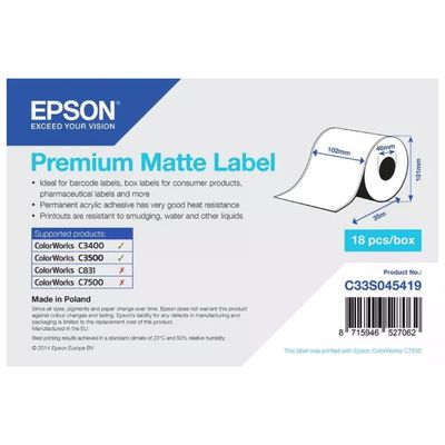 Epson C33S045419 – Rotolo Etichette Premium Matte 102 mm x 35 m Epson C33S045419 – Rotolo Etichette Premium Matte 102 mm x 35 m