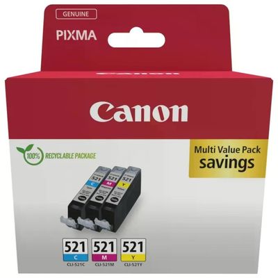 Canon CLI-521 C/M/Y – Confezione da 3 cartucce originali