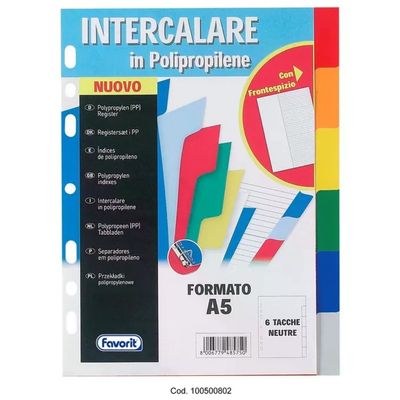 Favorit Divisori A5 Multicolore in Polipropilene, 25 Pezzi Favorit Divisori A5 Multicolore in Polipropilene, 25 Pezzi