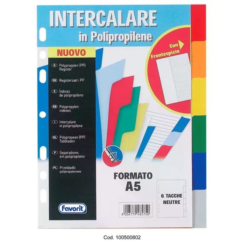 Favorit Divisori A5 Multicolore in Polipropilene, 25 Pezzi
