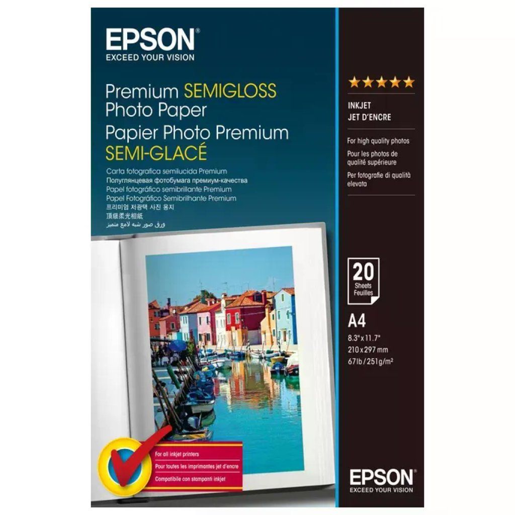 Epson Premium Semigloss Carta Fotografica A4, 20 Fogli, 251 g/m²