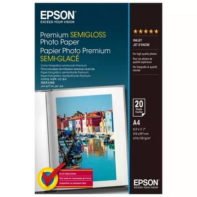 Epson Premium Semigloss Carta Fotografica A4, 20 Fogli, 251 g/m² Epson Premium Semigloss Carta Fotografica A4, 20 Fogli, 251 g/m²