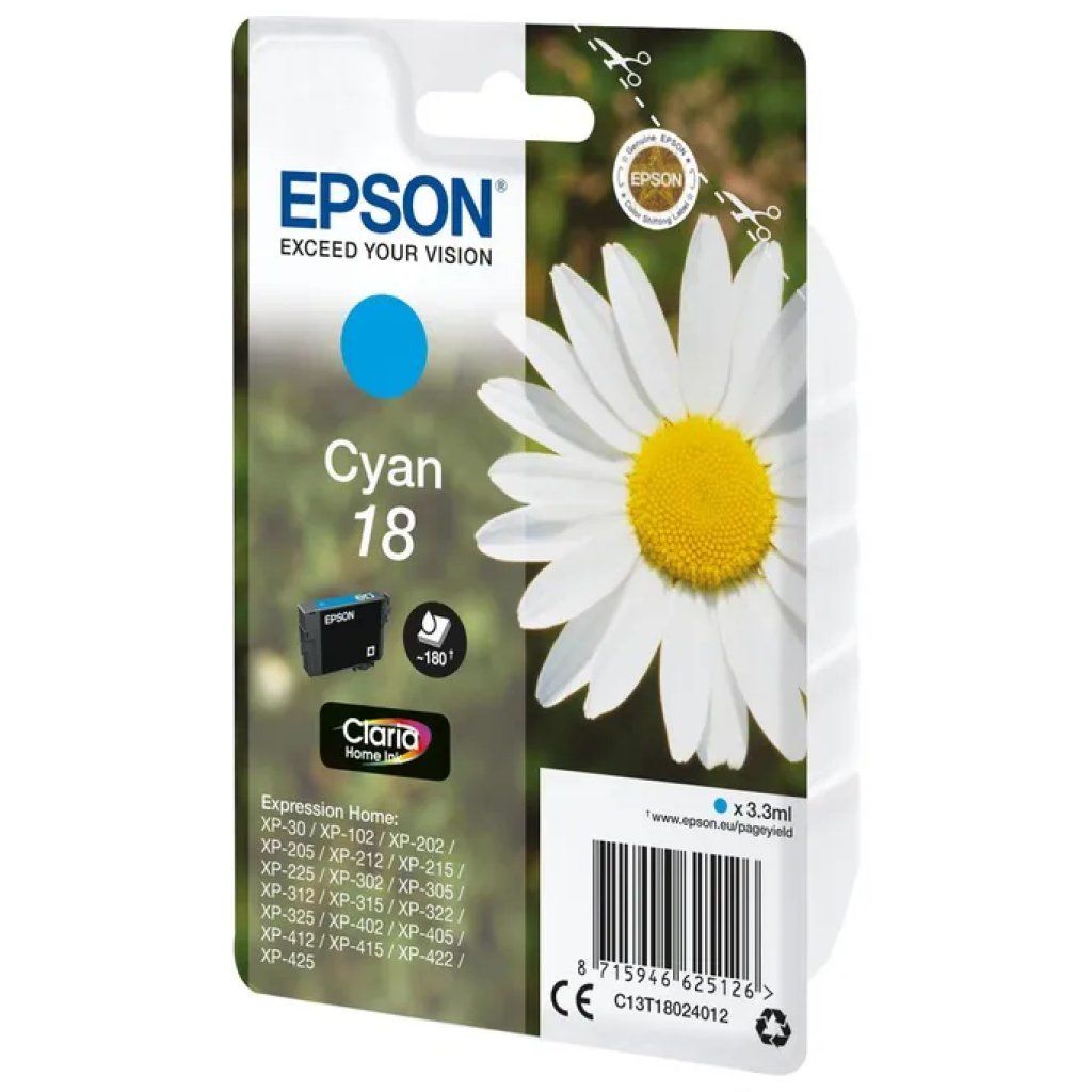 Epson Cartuccia originale Epson Margherita 18 Ciano, 3,3 ml Epson Cartuccia originale Epson Margherita 18 Ciano, 3,3 ml