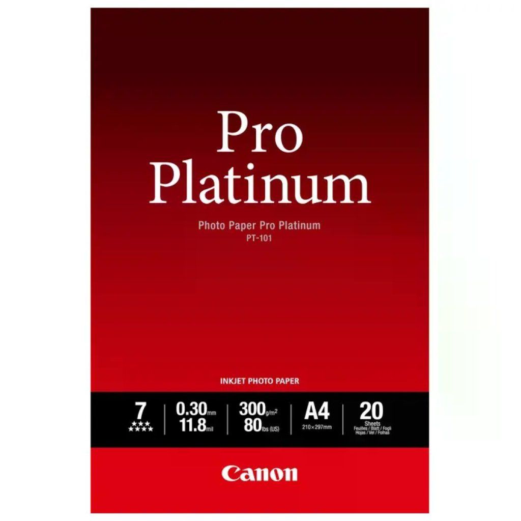 Canon Pro Platinum PT-101 Carta Fotografica A4 Ultra Lucida, 20 Fogli, 300 g/m² Canon Pro Platinum PT-101 Carta Fotografica A4 Ultra Lucida, 20 Fogli, 300 g/m²