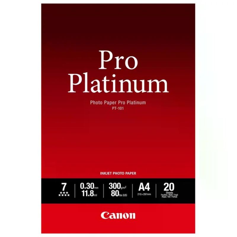 Canon Pro Platinum PT-101 Carta Fotografica A4 Ultra Lucida, 20 Fogli, 300 g/m² Canon Pro Platinum PT-101 Carta Fotografica A4 Ultra Lucida, 20 Fogli, 300 g/m²