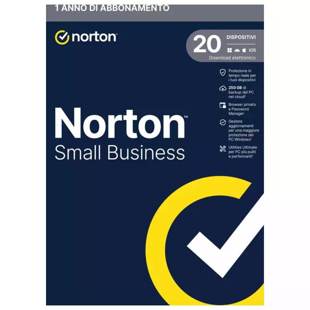 SYMANTEC Norton Small Business Antivirus per 20 dispositivi, licenza 12 mesi, 250 GB di backup