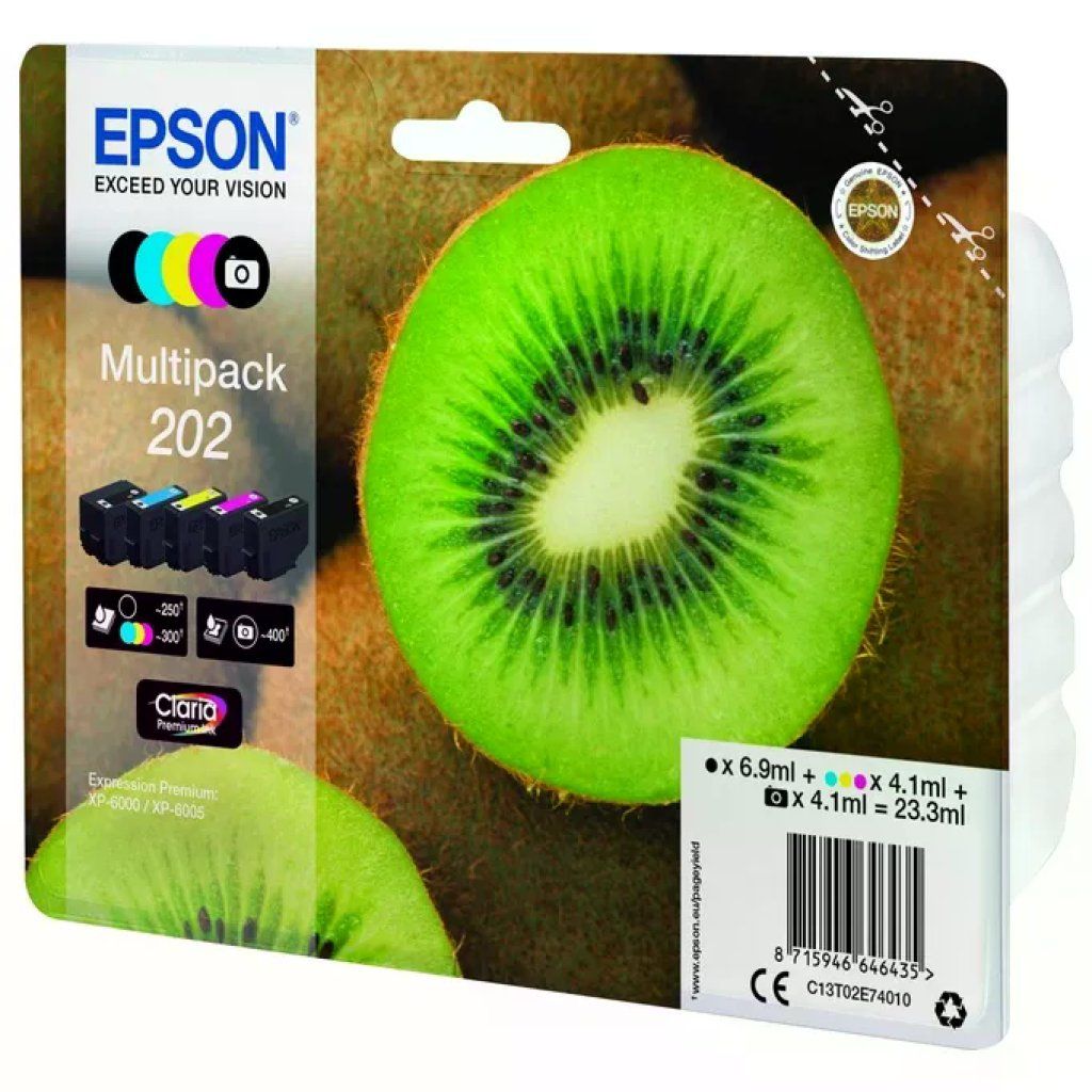Epson C13T02E74010 Kiwi 202 Multipack Cartucce Inkjet Claria Premium 5 Colori Resa Standard per XP