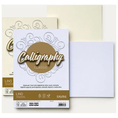 CARTOTECNICA FAVINI Favini Calligraphy Lino Cartoncini A4 Bianchi, 200 g/m², 50 fogli