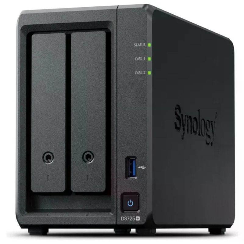 Synology DiskStation DS725+ NAS 2 vani, Ryzen R1600, 4 GB DDR4 ECC, 2.5GbE, nero