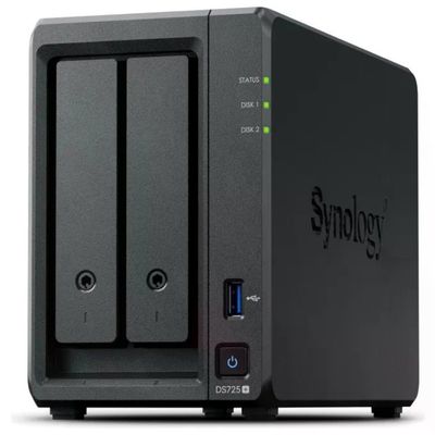 Synology DS725+ DiskStation NAS 2 vani AMD Ryzen R1600 4 GB DDR4 ECC 2.5GbE 2 slot NVMe RAID colore Nero