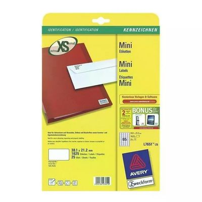 Avery L7651-25 Etichette Mini Indirizzi 38,1 x 21,2 mm, 1.625 Etichette, 25 Fogli A4 Avery L7651-25 Etichette Mini Indirizzi 38,1 x 21,2 mm, 1.625 Etichette, 25 Fogli A4
