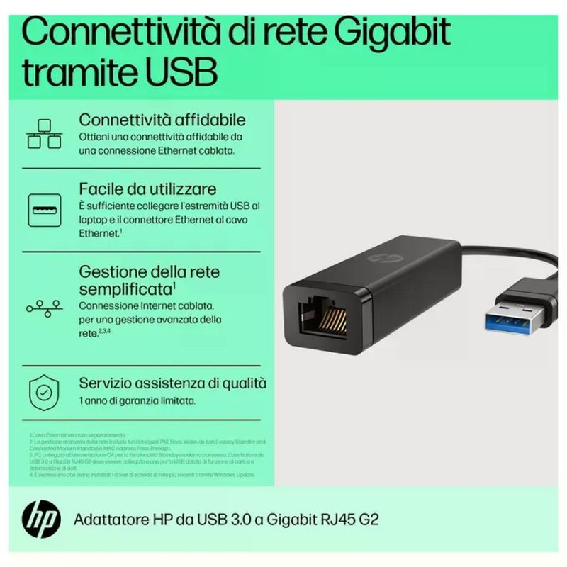 HP Adattatore G2 USB 3.0 a Gigabit RJ45 HP Adattatore G2 USB 3.0 a Gigabit RJ45