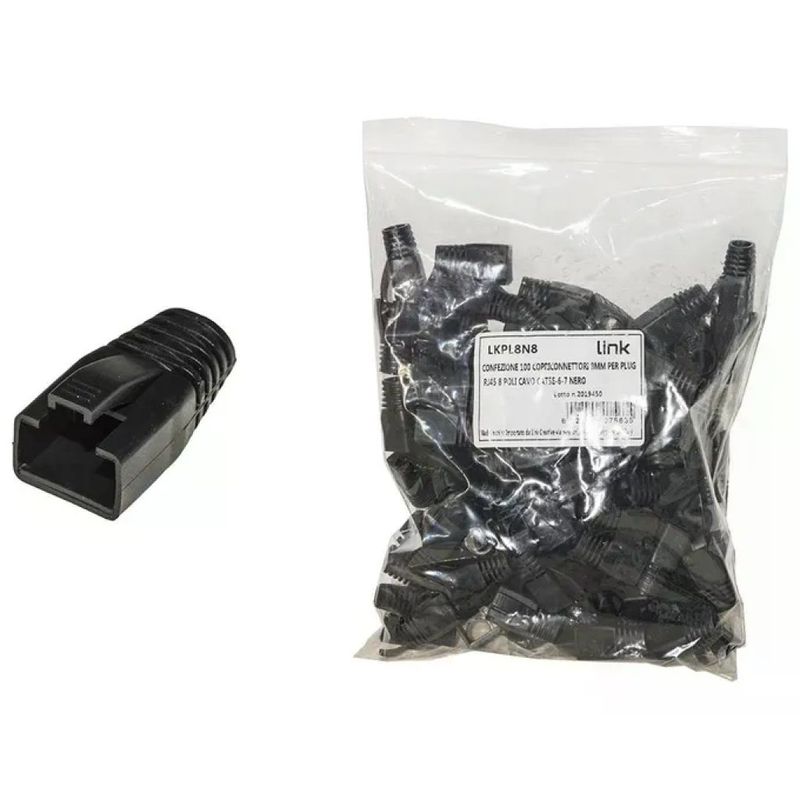 LINK Copriconnettori RJ45 neri per cavi fino a 8 mm, confezione da 100