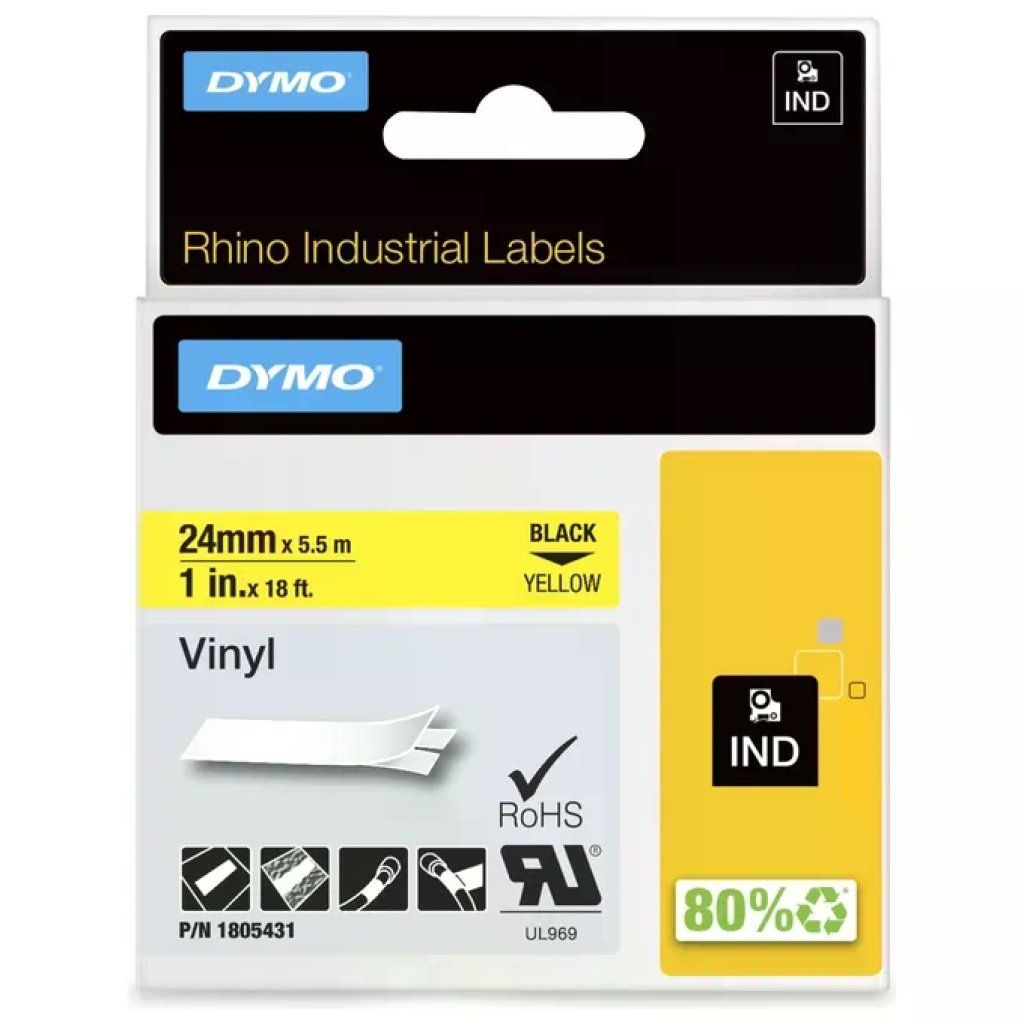 DYMO Nastro DYMO Rhino vinilico 24 mm x 5,5 m, nero su giallo