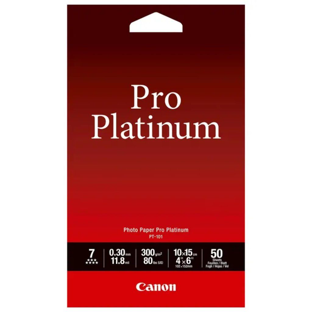 Canon Photo Paper Pro Platinum PT-101 Lucida, 10 × 15 cm, 50 fogli Canon Photo Paper Pro Platinum PT-101 Lucida, 10 × 15 cm, 50 fogli