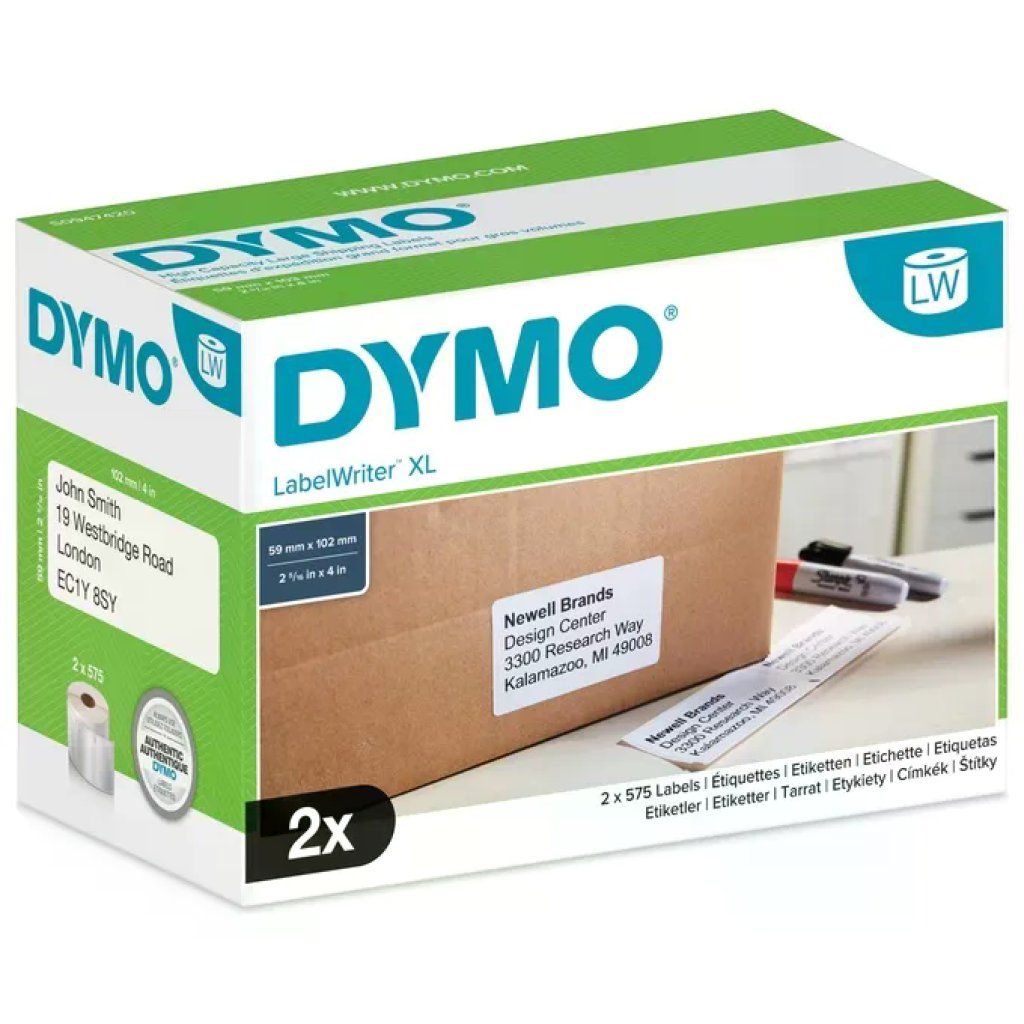 DYMO LabelWriter Etichette di Spedizione 102 × 59 mm, 2 Rotoli, 1150 Etichette, Bianche