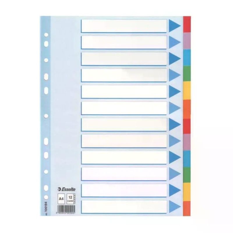 Esselte 100194 – Divisori A4 in cartoncino, 12 tasti colorati Esselte 100194 – Divisori A4 in cartoncino, 12 tasti colorati