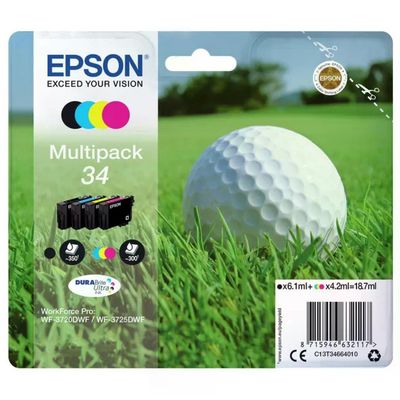 Epson C13T34664010 DURABrite Ultra 34 Multipack Cartucce Inkjet Nero Ciano Magenta Giallo WF-3720DWF WF