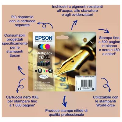 Epson 16XL C13T16344012 Cartuccia d’Inchiostro Gialla Originale, 6,5 ml