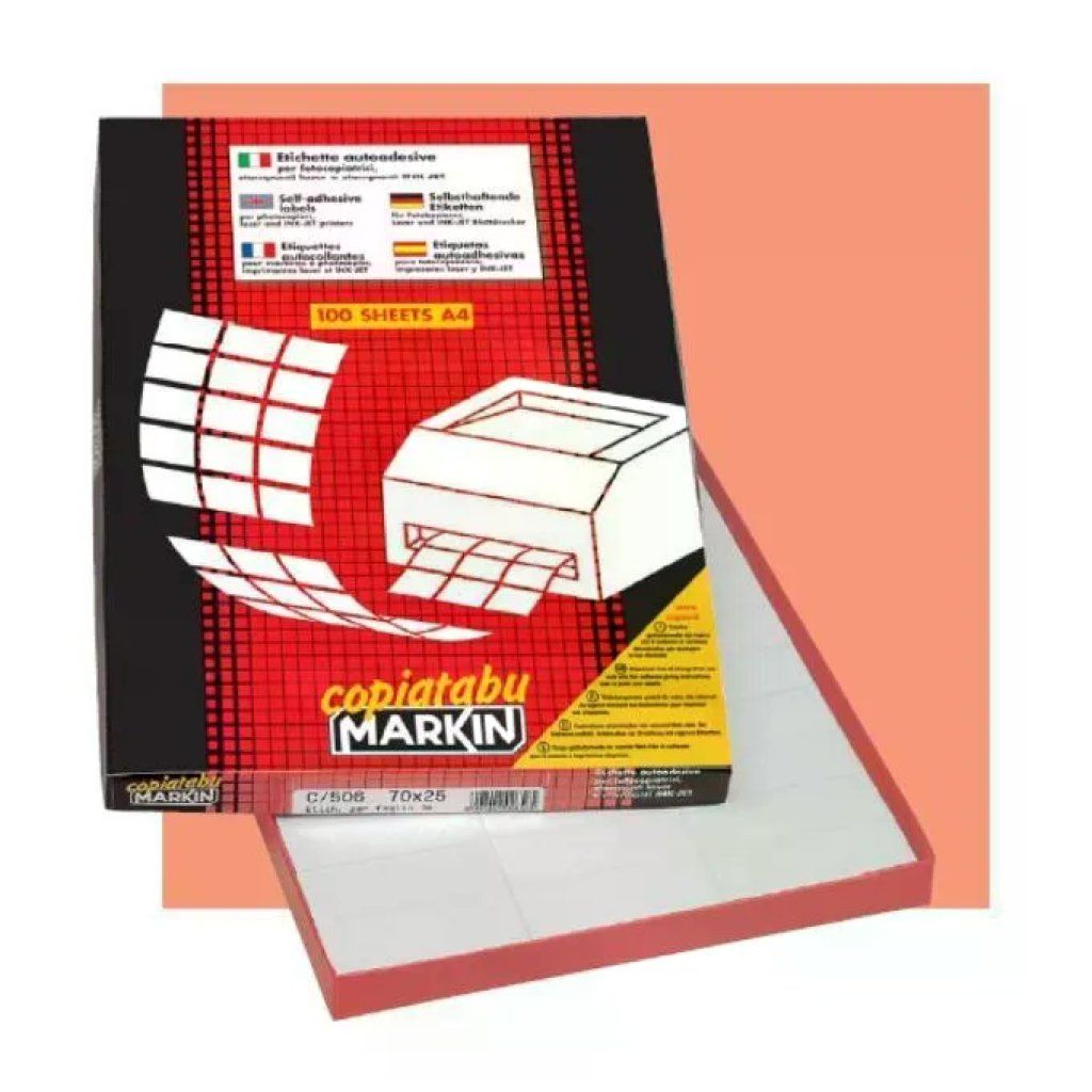 Markin X210C510 Etichette Autoadesive A4, 70 x 37 mm, 24 per Foglio, 100 Fogli, 2400 Etichette Bianche