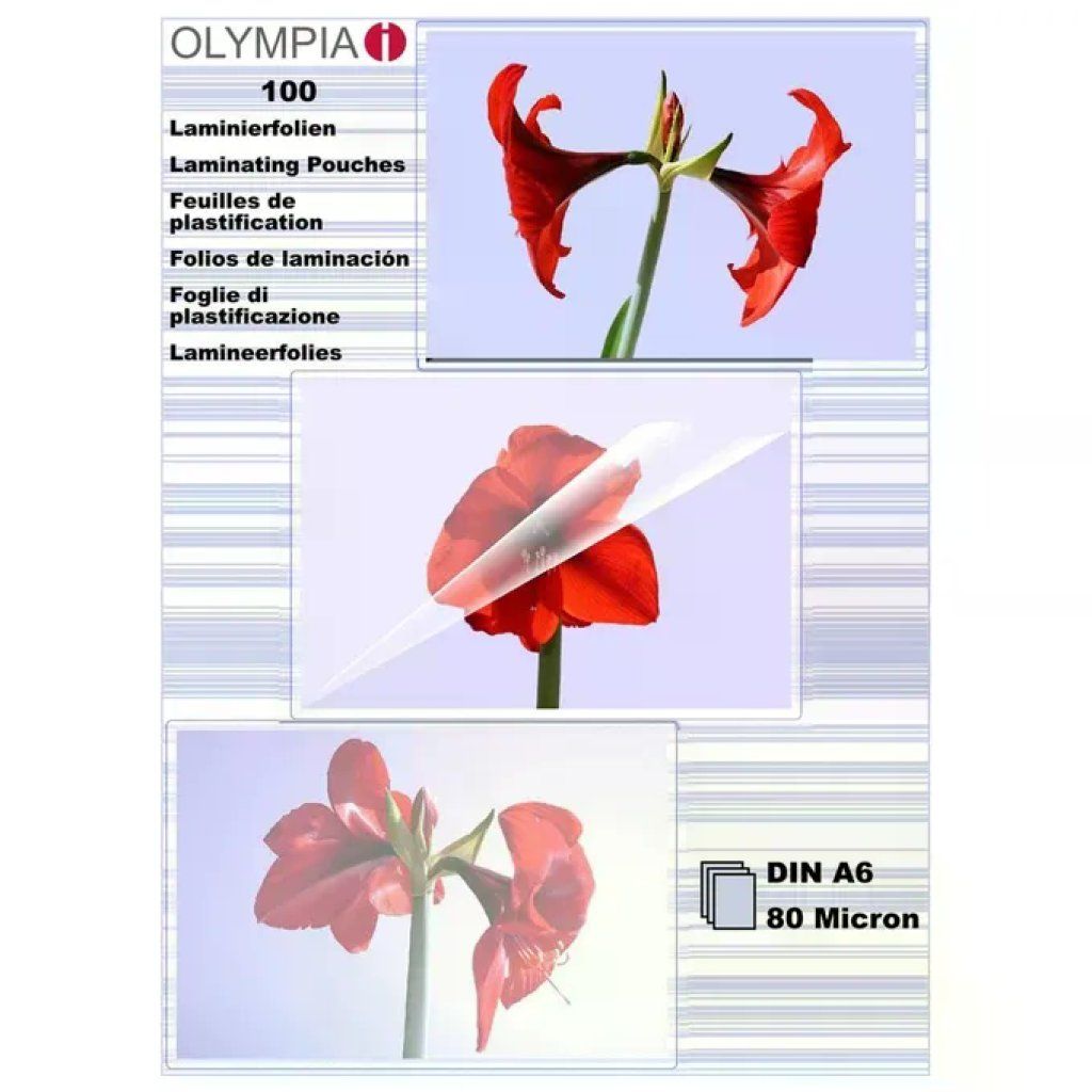 Olympia Pellicole per Plastificatrice A6, 80 Micron, 100 Pezzi