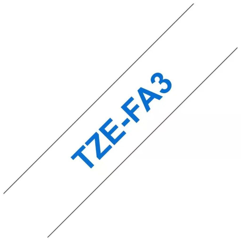 Brother TZe-FA3 Nastro in Tessuto Blu su Bianco, 12 mm x 3 m