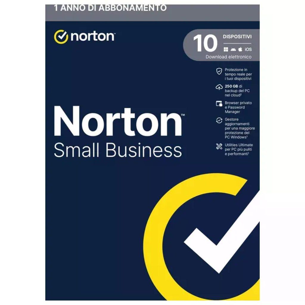 SYMANTEC Norton Small Business Antivirus per 10 Dispositivi, 12 Mesi, 250 GB Cloud