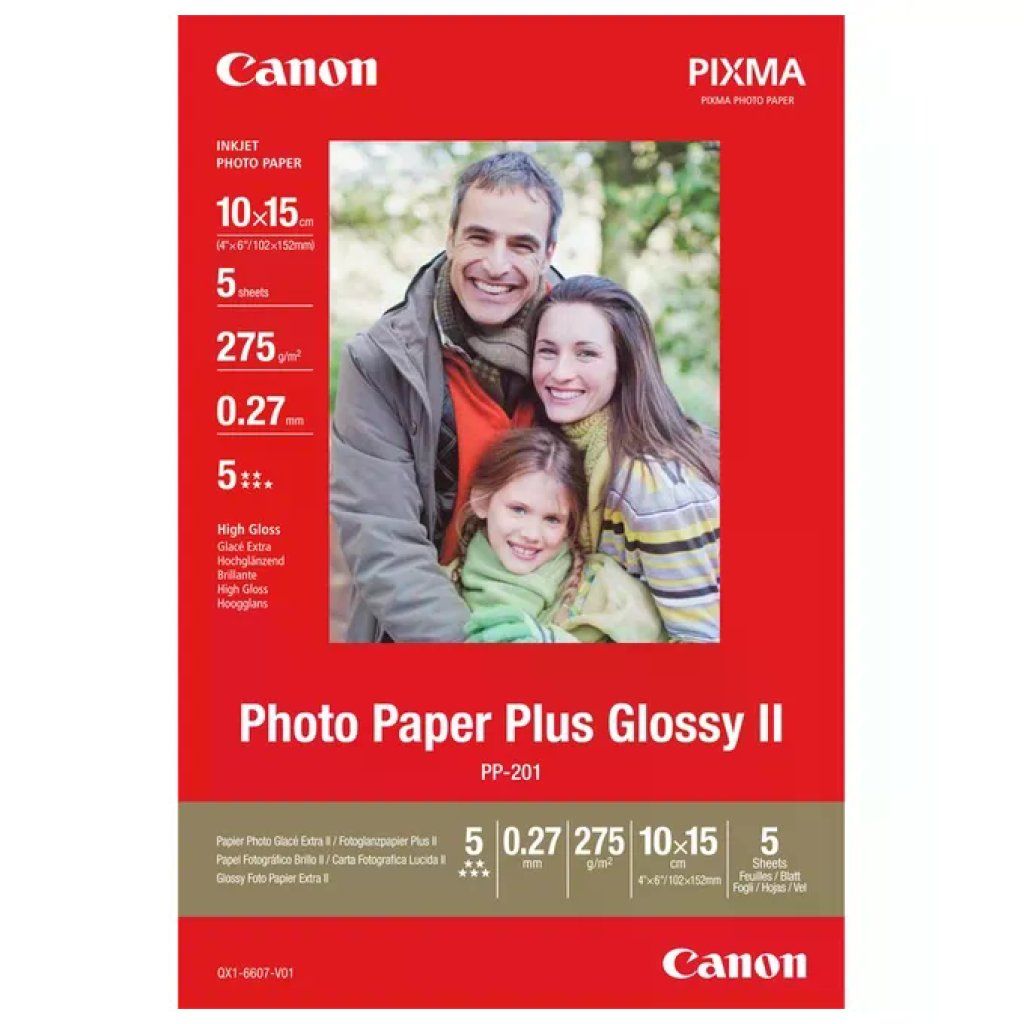 Canon Photo Paper Plus Glossy II PP-201, 10 × 15 cm, 5 fogli