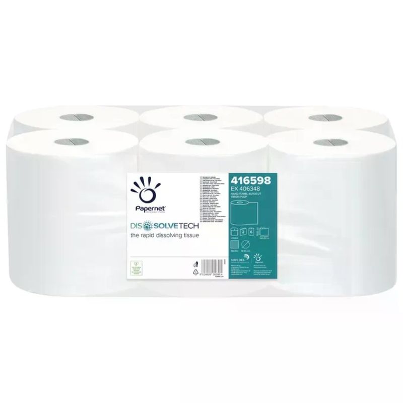Papernet 416598 Dissolve Tech – Asciugamani in Rotolo Autocut, 2 Veli, 140 m, 6 Pezzi