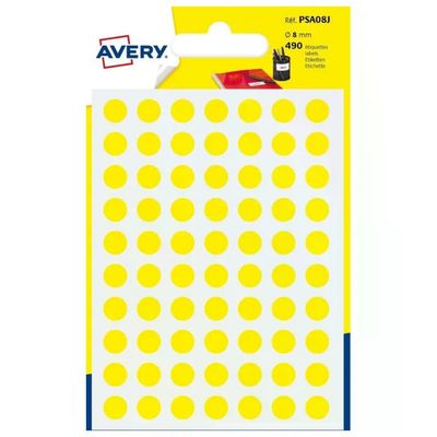 Avery PSA08J Etichette Adesive Rotonde Gialle, 8 mm, 490 Pezzi Avery PSA08J Etichette Adesive Rotonde Gialle, 8 mm, 490 Pezzi