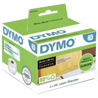 DYMO S0722410 Etichette trasparenti per indirizzi, 36 × 89 mm, 260 pezzi