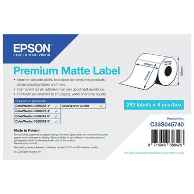 Epson Premium Matte – Rotolo di etichette adesive 105 × 210 mm, 282 pezzi Epson Premium Matte – Rotolo di etichette adesive 105 × 210 mm, 282 pezzi