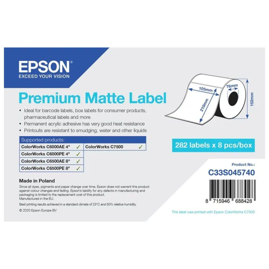 Epson Premium Matte Etichette Adesive Opache 105 × 210 mm, 282 Pezzi