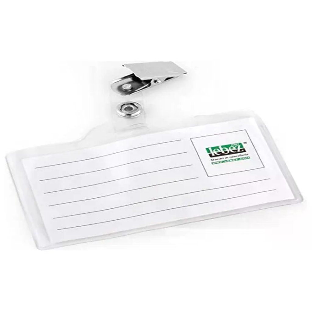 Lebez Portabadge Semirigido Trasparente 9,3 x 6 cm con Clip Metallica, 50 Pezzi