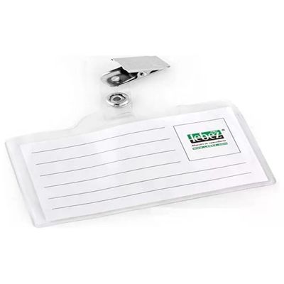 Lebez Portabadge Semirigido Trasparente 9,3 x 6 cm con Clip Metallica, 50 Pezzi