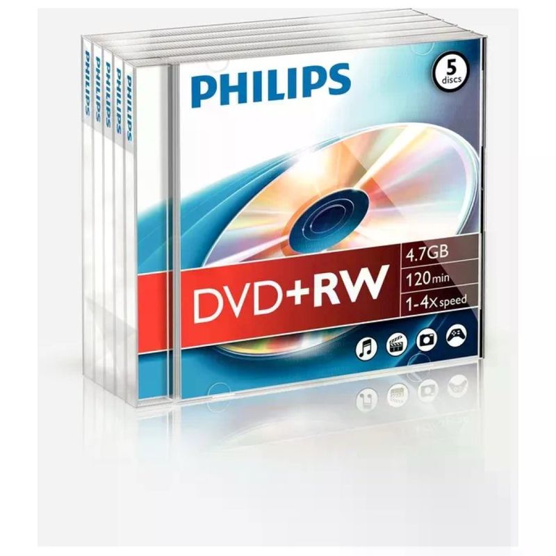 Philips DVD+RW 4,7 GB 4x – confezione da 5 dischi