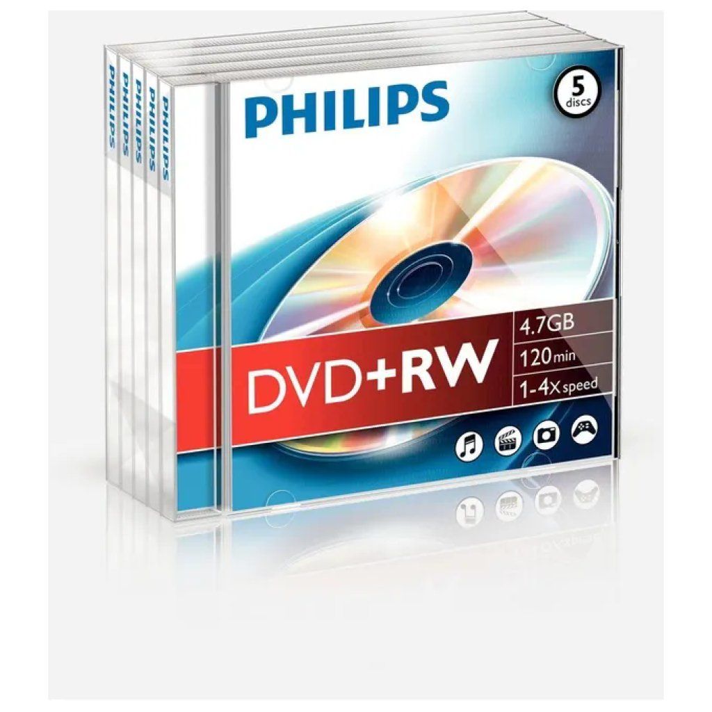 Philips DVD+RW 4,7 GB 4x – Confezione da 5 dischi