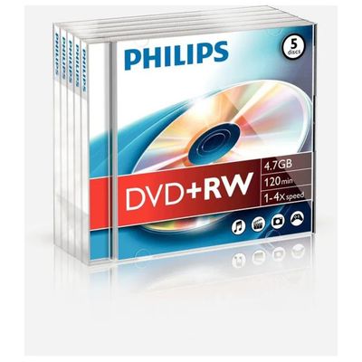Philips DVD+RW 4,7 GB 4x – Confezione da 5 dischi