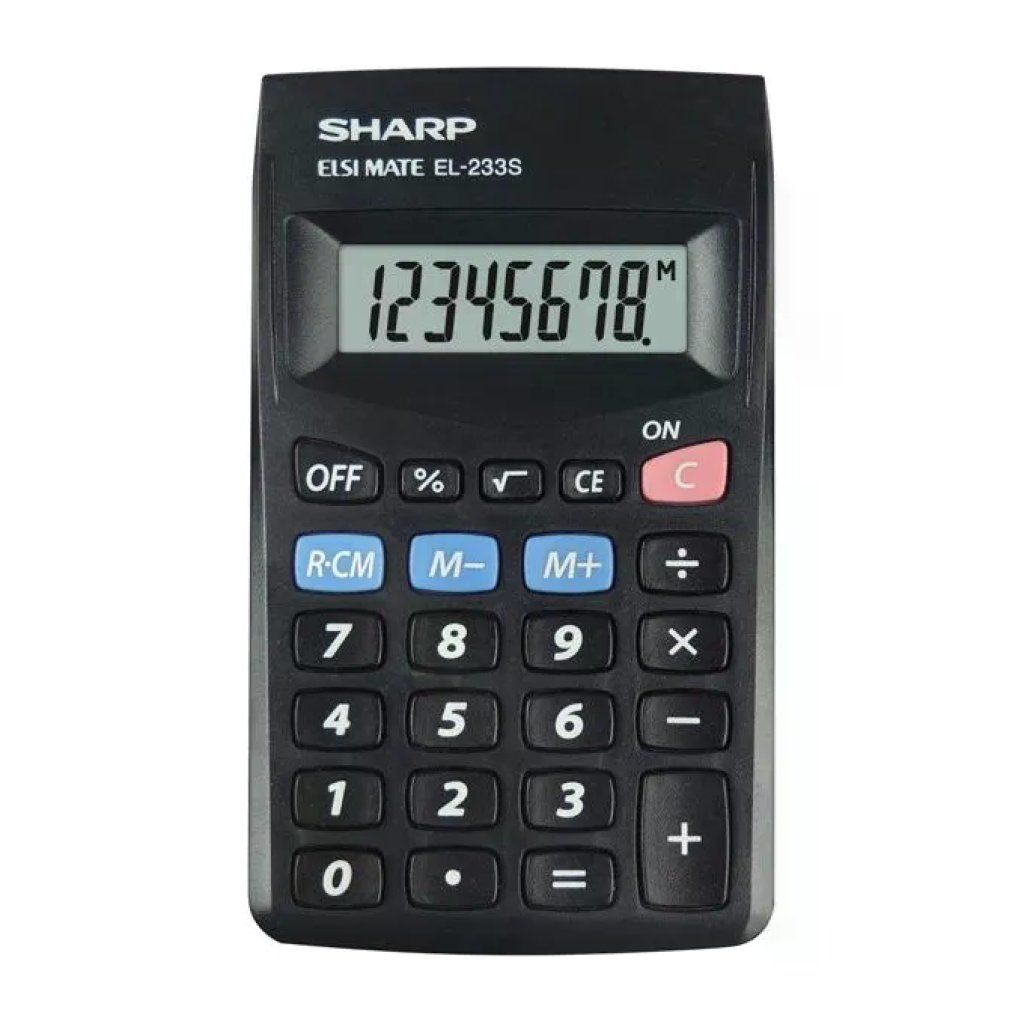 Sharp EL-233S Elsi Mate – Calcolatrice tascabile a 8 cifre, nera