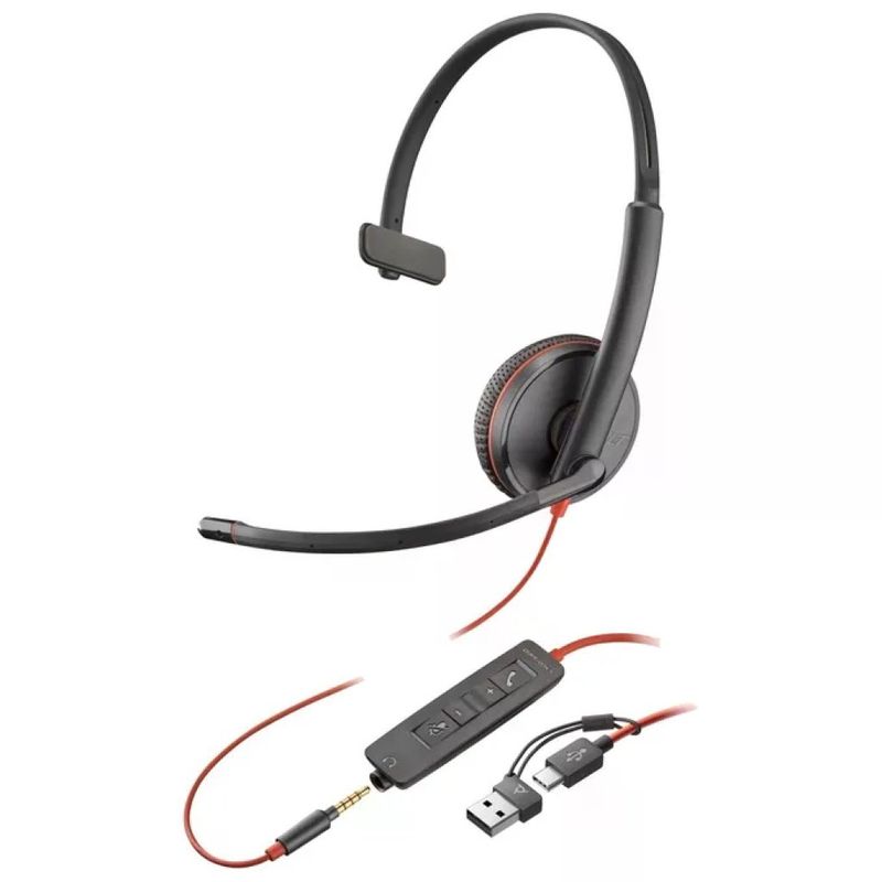 HP Poly Blackwire 3215 – Cuffia monoaurale USB-C con adattatore USB-A
