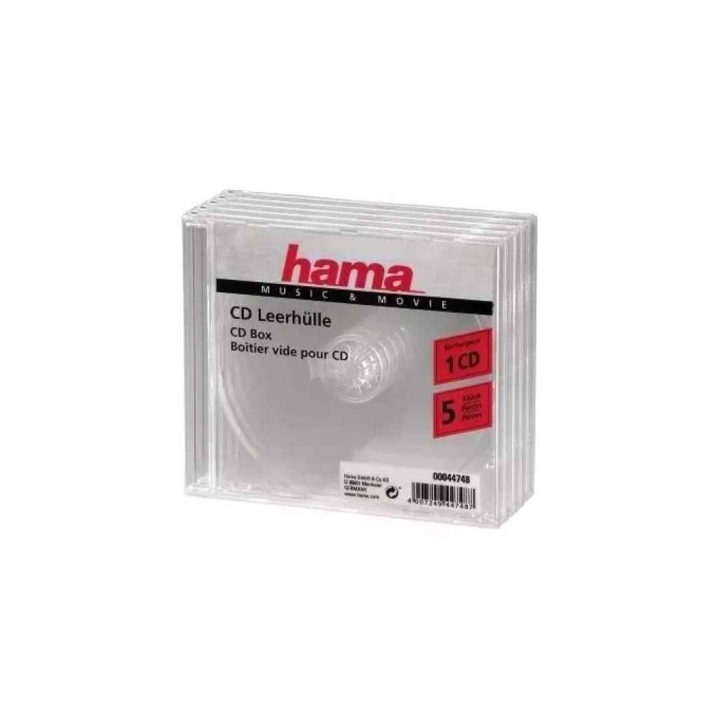 Hama Confezione da 5 custodie trasparenti per CD Hama Confezione da 5 custodie trasparenti per CD