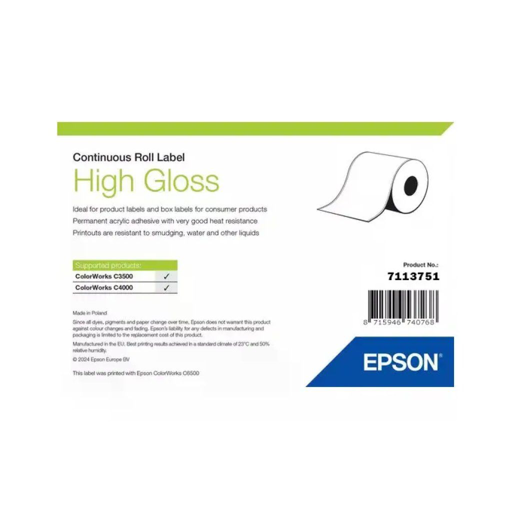 Epson 7113751 Rotolo di Etichette Lucide Autoadesive 7,6 cm x 33 m