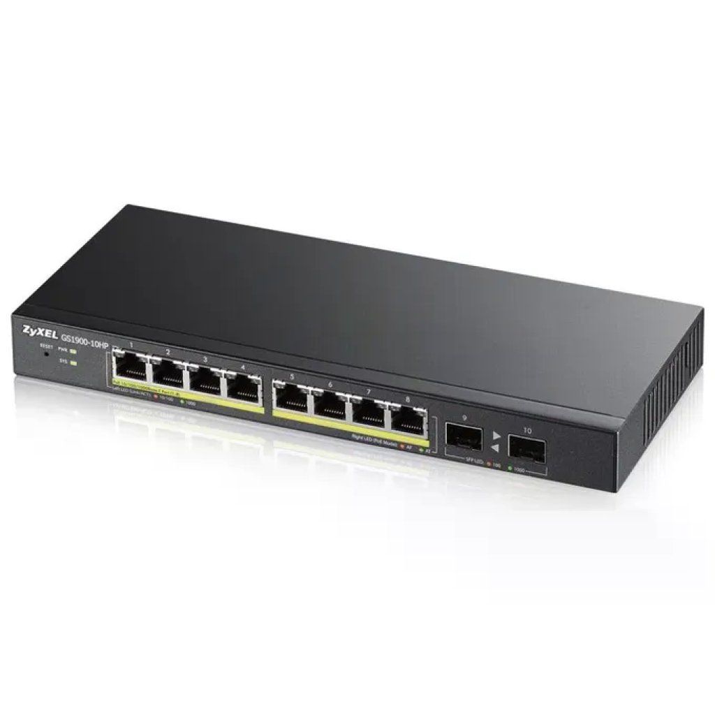Zyxel GS1900-10HP Switch gestito L2 PoE 8 porte Gigabit con 2 slot SFP