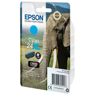 Epson 24XL Cartuccia Originale Ciano XL per Expression Photo, 8,7 ml