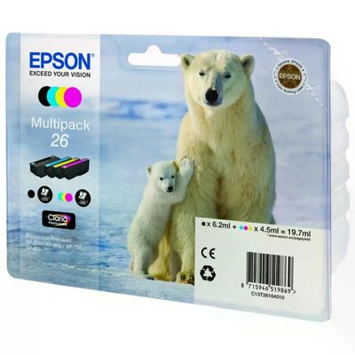 Epson C13T26164010 Serie 26 Orso Polare Multipack 4 Cartucce Inkjet Nero Ciano Magenta Giallo Epson C13T26164010 Serie 26 Orso Polare Multipack 4 Cartucce Inkjet Nero Ciano Magenta Giallo