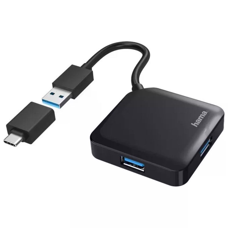 Hama Hub USB da tavolo 4 porte USB 3.2 Gen 1, adattatore USB-C, nero