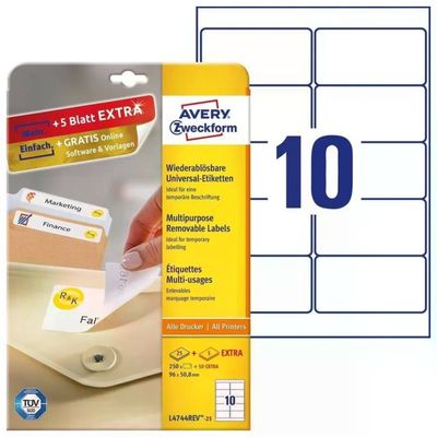 Avery L4744REV-25 Etichette Rimovibili 96 x 50,8 mm, 25 Fogli Avery L4744REV-25 Etichette Rimovibili 96 x 50,8 mm, 25 Fogli
